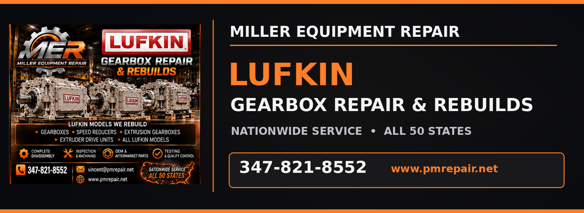 Lufkin industrial gearbox repair and rebuild services by Miller Equipment Repair