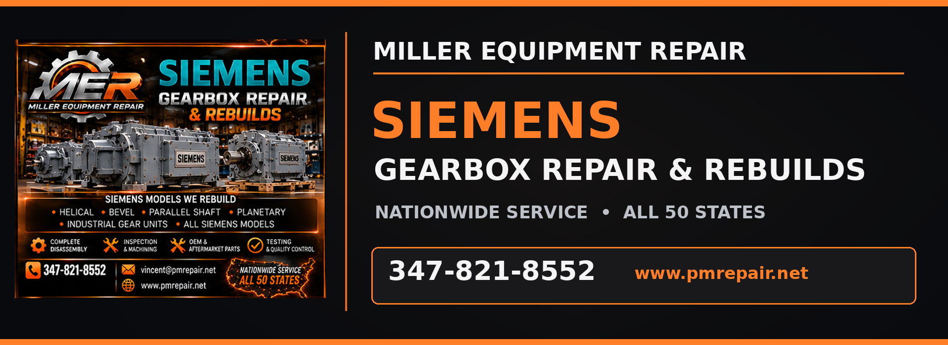 Siemens industrial gearbox repair and rebuild services by Miller Equipment Repair